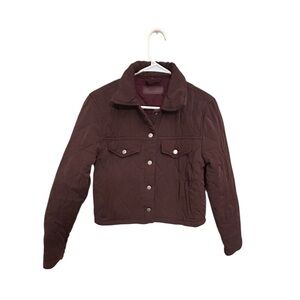 Blank NYC Dark Brown Quilted Puffer Barn Jacket Crop Burgundy Lined Coat Size S